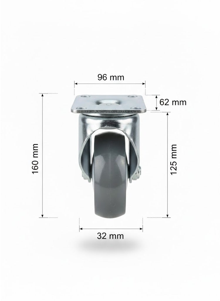 5-inch Polyurethane Swivel Caster With Medium Wheel And Brake, Universal Caster For Industrial Trolley , Pack of 4 2 With Brakes and 2 Without Brakes - Image 2